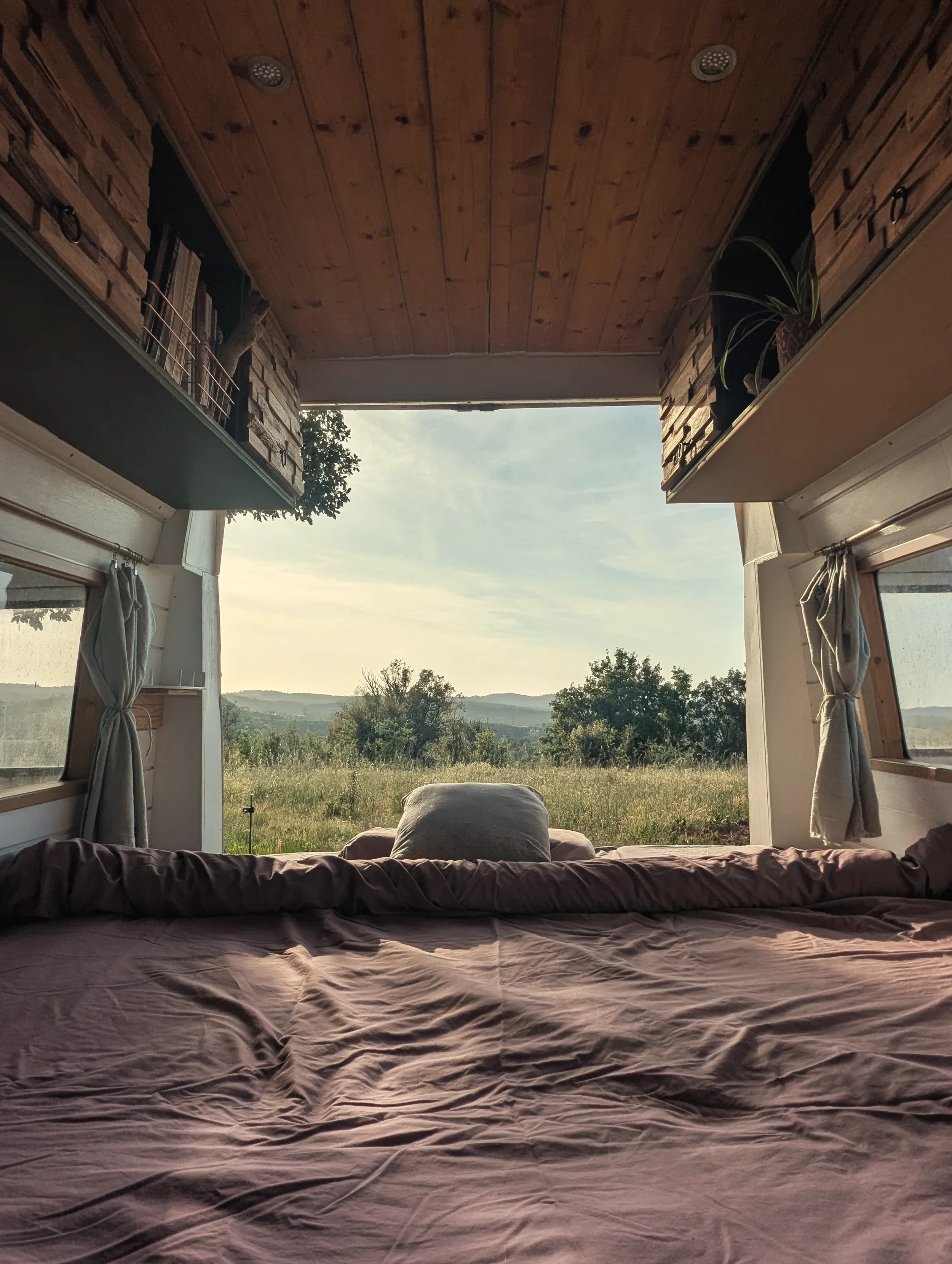 Waking to the meadow from the camper