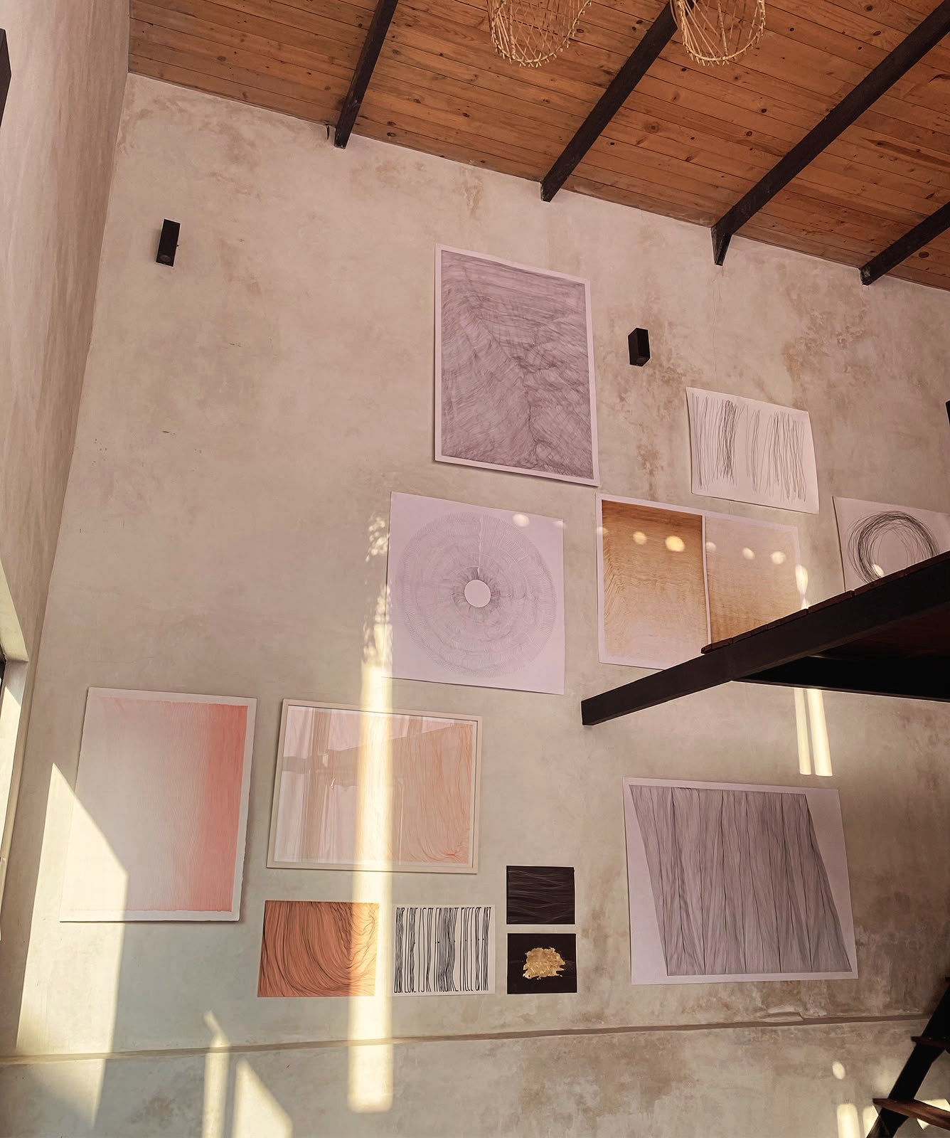 A wall of drawings by Mischa é Volve