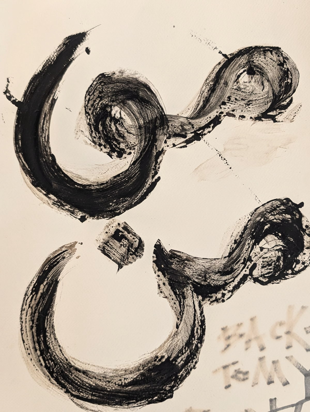 Two sweeping brush-and-ink forms on cream paper, by NOAH