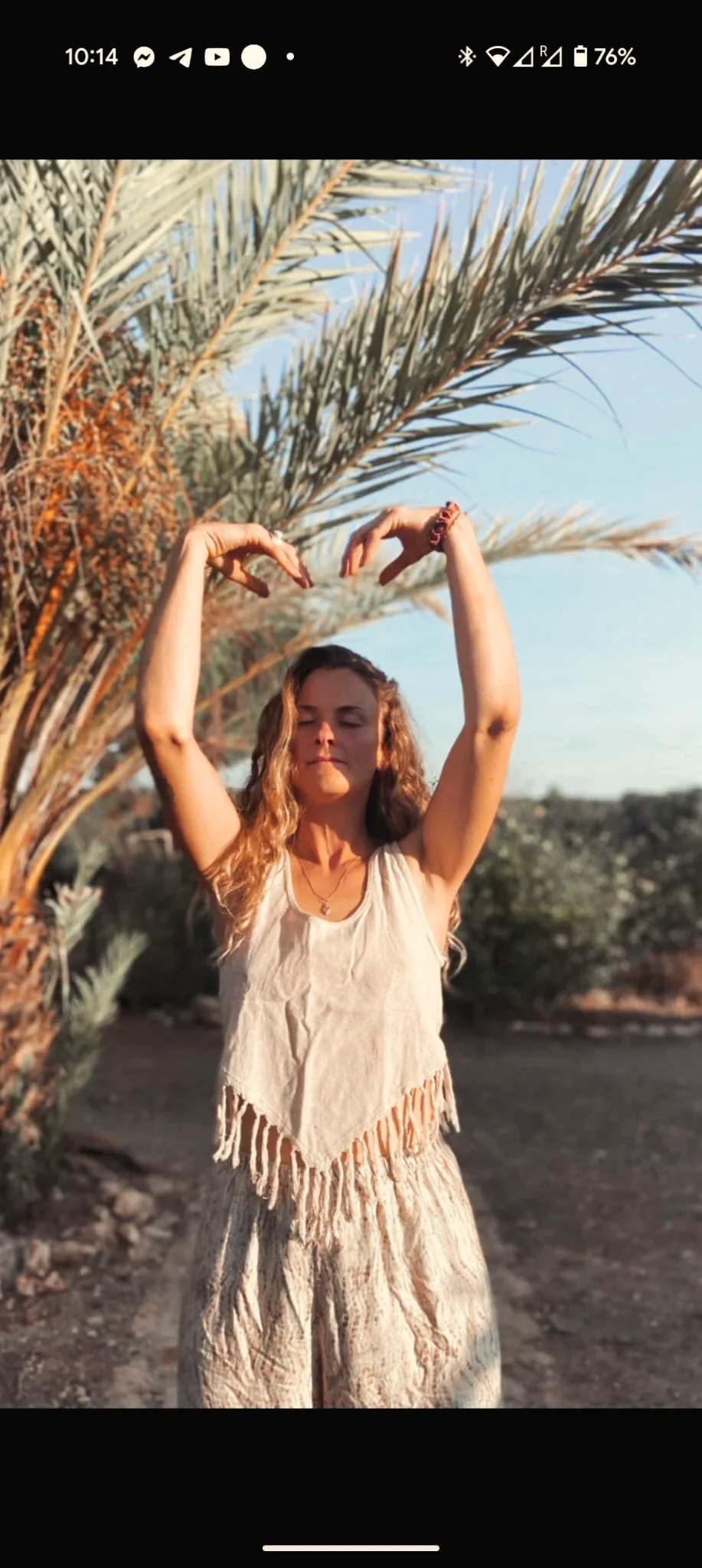 Philine in meditation with open palms